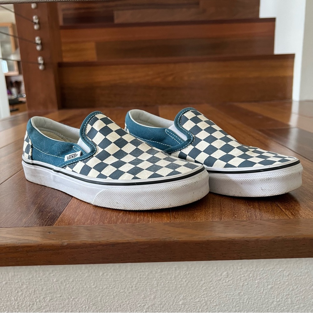 Vans Blue and White Checkered Slip-Ons